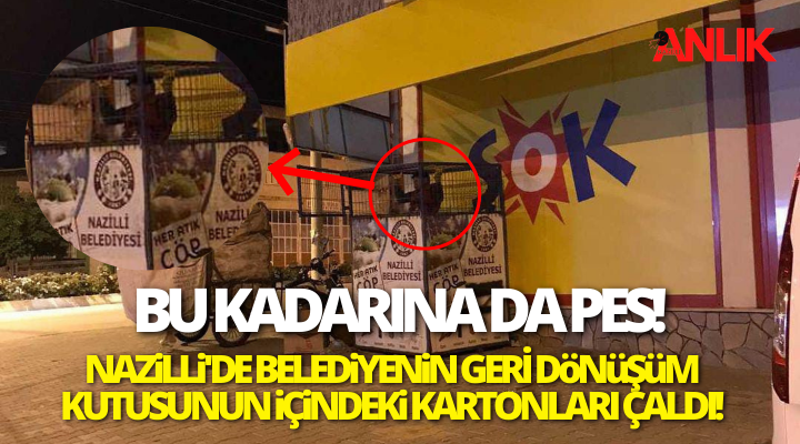Aydın’ın Nazili ilçesinde belediyenin geri dönüşüm kutusundaki kartonları çalan kağıt