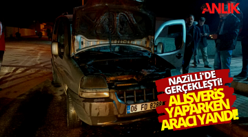 Markete alışveriş yapmaya girdi aracı yandı!