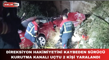 KONTROLDEN ÇIKAN OTOMOBİL KURUTMA KANALINA DÜŞTÜ