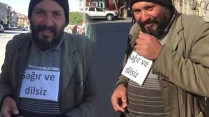 Manisa’nın Sarıgöl ilçesinde dilencilik yapan konuşma ve işitme engelli şahsın