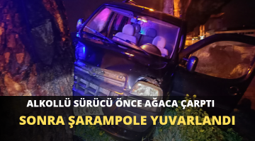 ALKOLLÜ SÜRÜCÜ ÖNCE AĞACA ÇARPTI SONRA ŞARAMPOLE YUVARLANDI