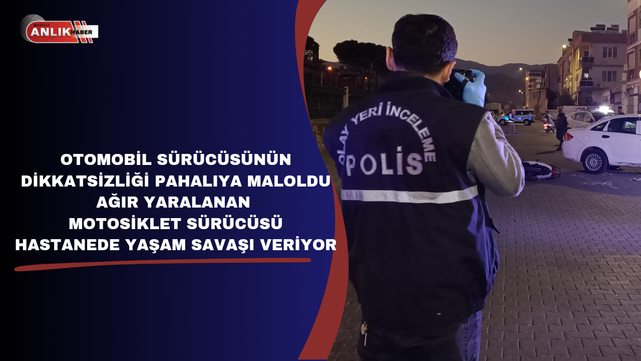 Otomobil altında kalan motosiklet sürücüsü yaşam savaşı veriyor