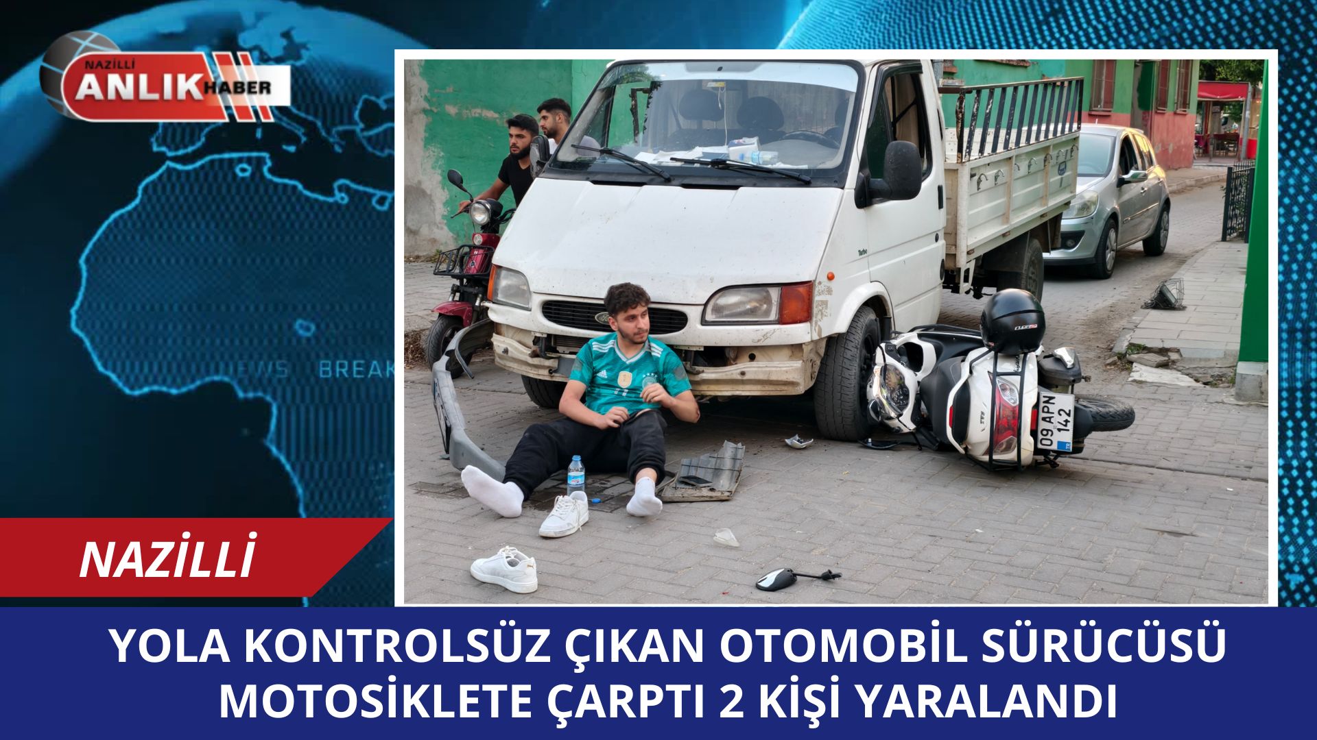 YOLA KONTROLSÜZ ÇIKAN OTOMOBİL MOTOSİKLETE ÇARPTI 2 KİŞİ YARALANDI