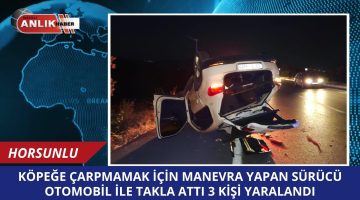 KÖPEĞE ÇARPMAMAK İÇİN MANEVRA YAPINCA TAKLA ATTI 3 KİŞİ YARALANDI