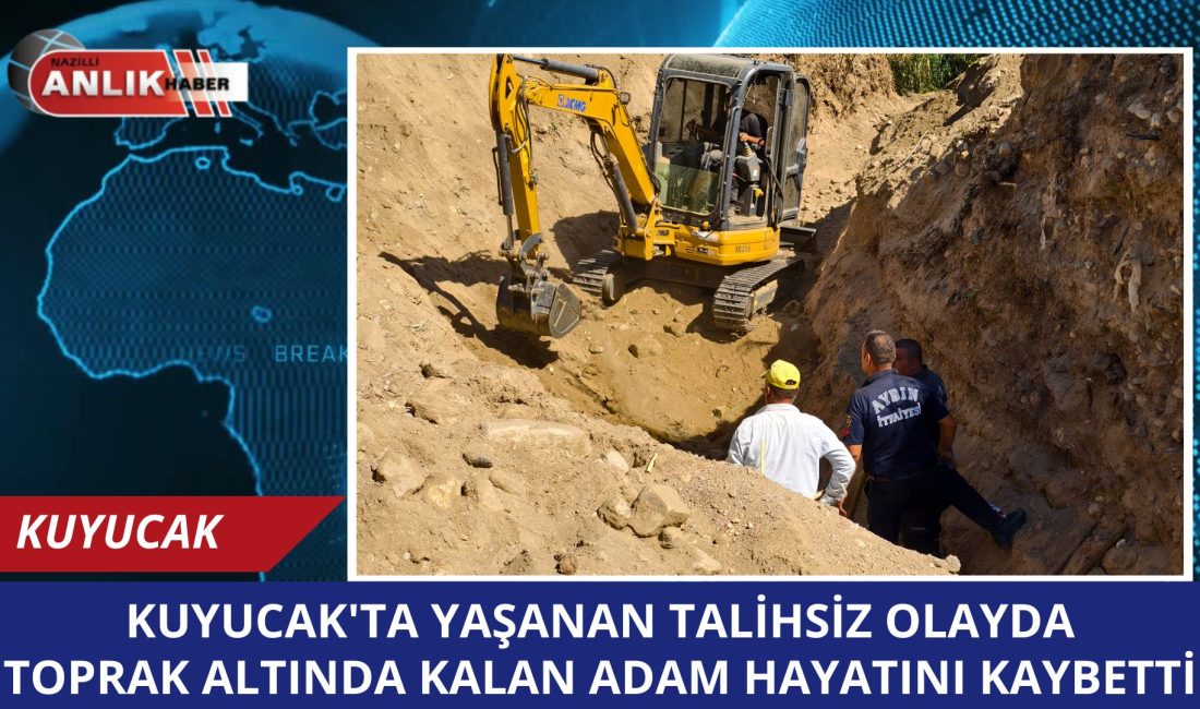 Kuyucak’ta kendi arsasında sulama kanalı için kazı yapan Ahmet Güney(43).,
