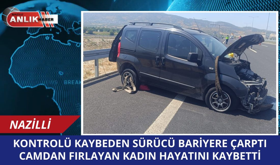 Aydın’ın Nazilli ilçesinde meydana gelen trafik kazasında, bir otomobil bariyerlere