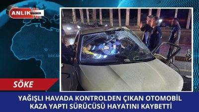 Aydın’ın Söke ilçesinde, yağmur nedeniyle kayganlaşan yolda kontrolden çıkarak orta