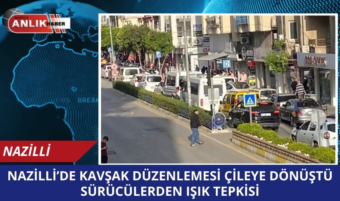Aydın’ın Nazilli ilçesinde, ana arterlerin kesişim noktasında yapılan trafik ışığı
