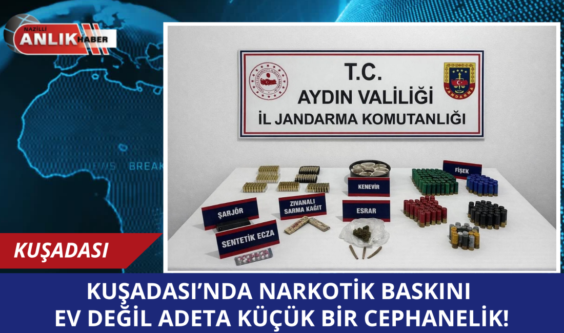 KUŞADASI – Aydın İl Jandarma Komutanlığı ekiplerinin Kuşadası’nda bir eve